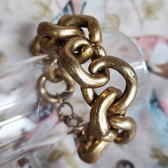 J Crew Chunky BOLD Oxidized Brass Tone Link Bracelet Rapper Lifesaver Clasp - Picture 4 of 8